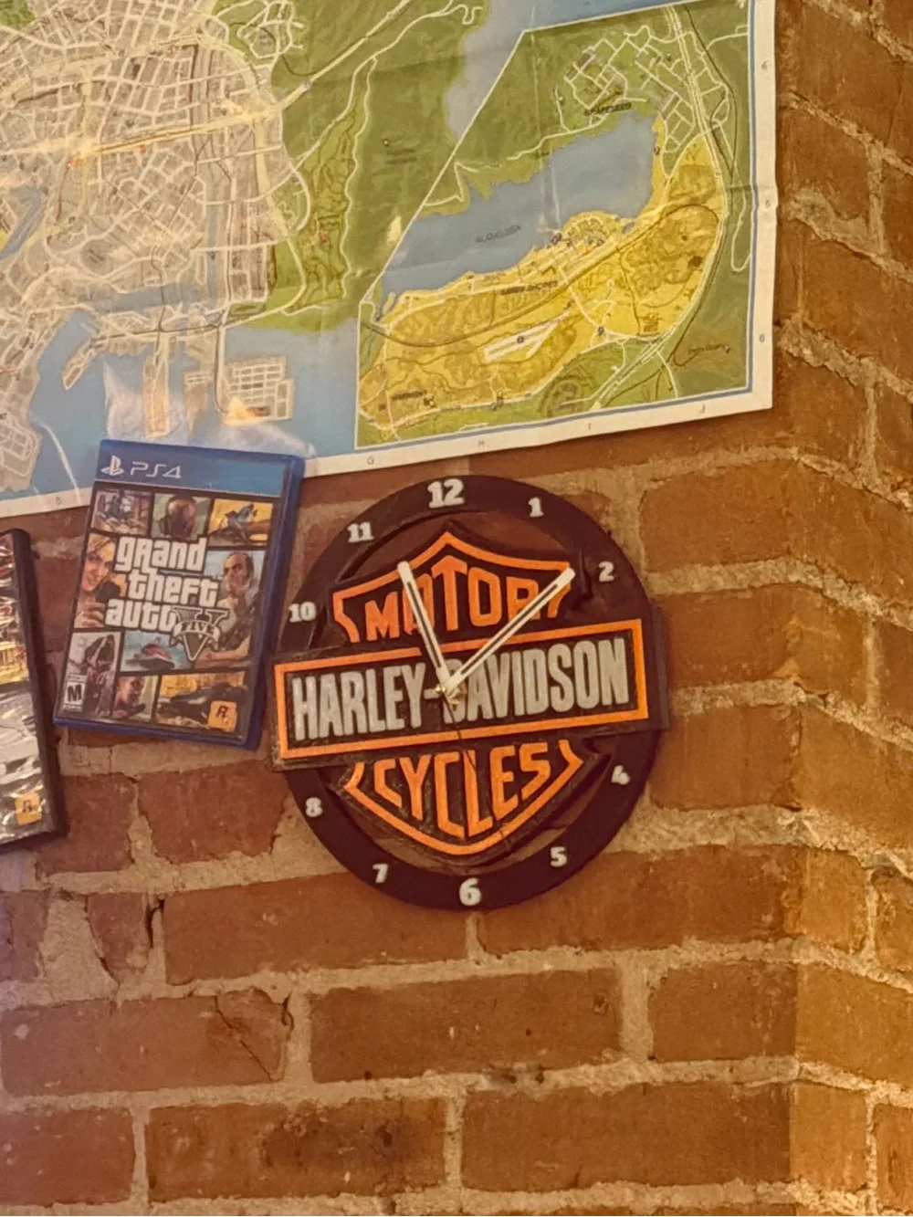 Harley-Davidson Black Orange & White Logo Wall Clock